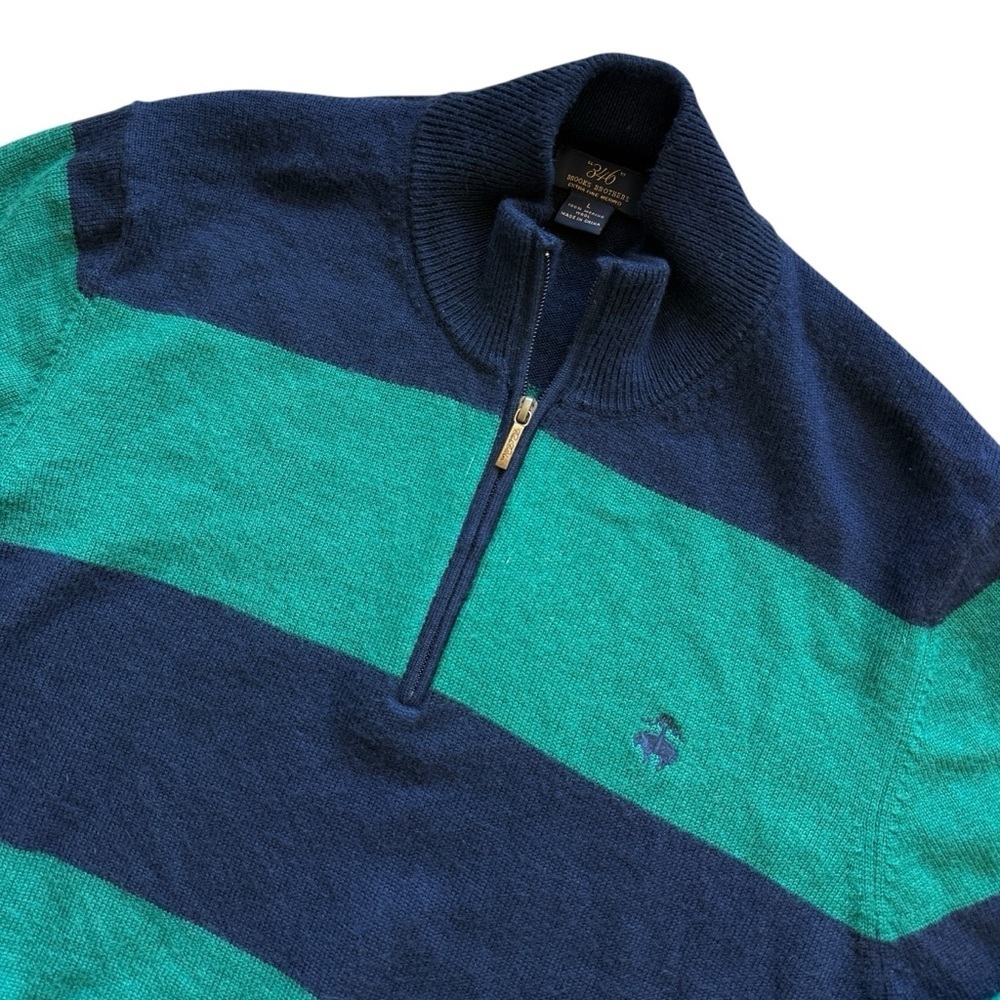 Brooks Brothers 346 Sweater Mens Large Stretch Merino Wool Blend Green Full Zip